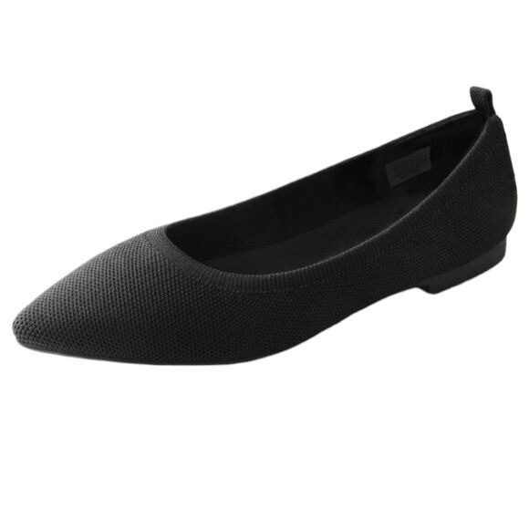 Burudani Black Knit Mary Jane Flats Women's Size 10 Comfort Slip-On Shoes Pointy - Picture 3 of 15